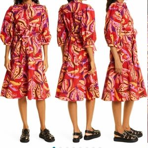 Farm Rio Banana Juice Balloon Sleeve Cotton Dress